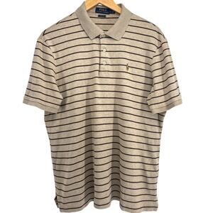 Polo Ralph Lauren Men Large Classic Fit Cotton Striped Polo Shirt Tan Pony Logo